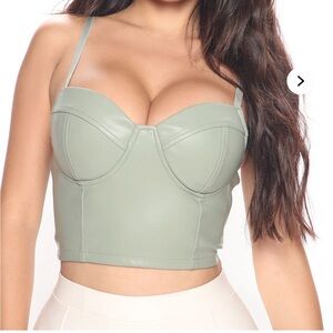 Fashion Nova Call Me Tonight PU Corset Top - Sage